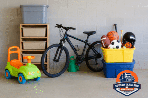 Speedy Hauling team helping a Westchase family declutter their garage.