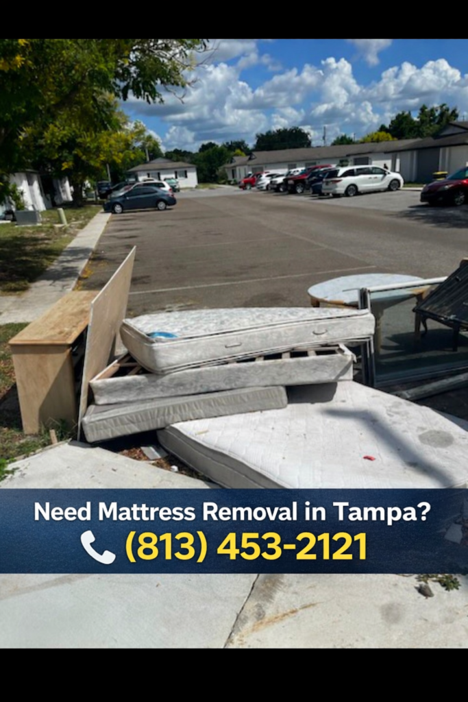 Old mattresses placed curbside for mattress disposal in Tampa Florida